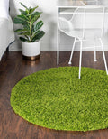 Unique Loom Solid Shag Area Rug 4 ft 1 in Round - Soft Grass Green