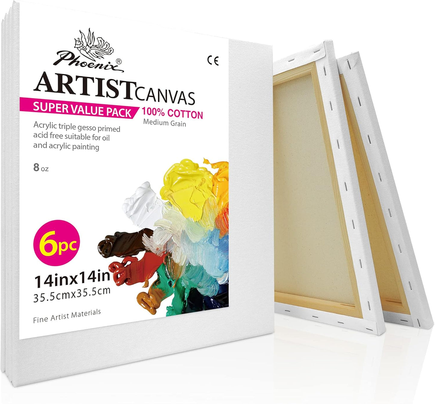 PHOENIX Stretched Canvas for Painting 14x14 Inch Value Pack