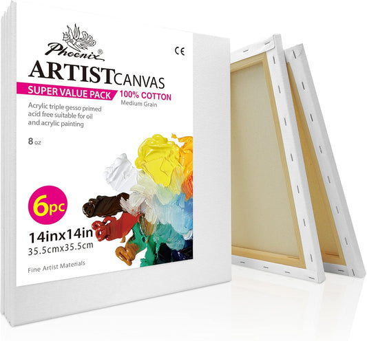 PHOENIX Stretched Canvas for Painting 14x14 Inch Value Pack