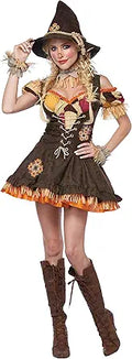 Womens Sassy Scarecrow Costume - Playful Fall Party Dress