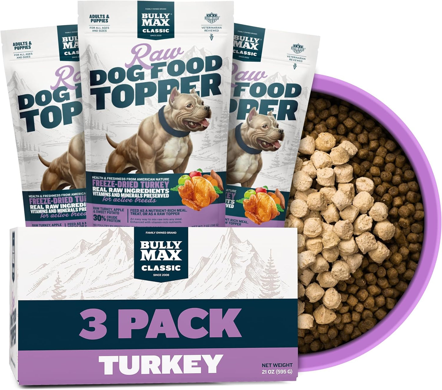 Bully Max Freeze-Dried Turkey Raw Dog Food Toppers for Dogs