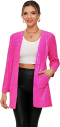 Womens Sequin Jacket Open Front Blazer - Sparkly Party Coat