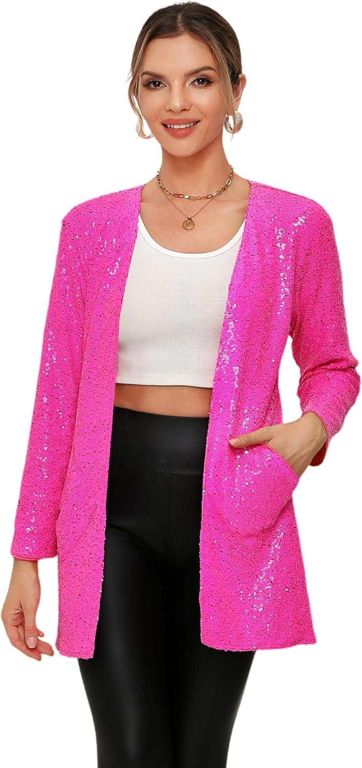Women's Sequin Jacket Long Sleeve Open Front Blazer for Parties