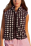 Colorful world Womens Checkered Sherpa Vest Fleece Jacket crafted