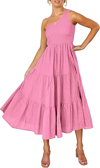 ANRABESS Women's 2023 Summer Bohemian One Shoulder Dress