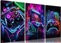 Neon Gaming Wall Art Posters 3pcs Set - Vibrant Game Room Decor