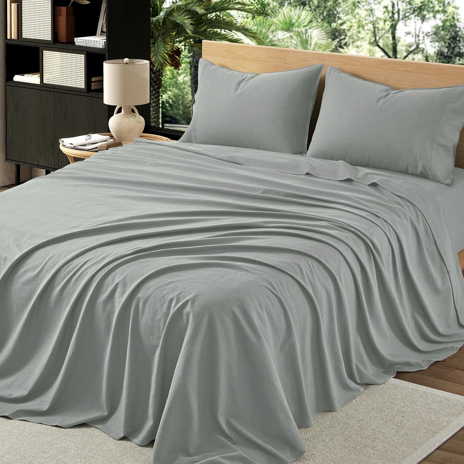 4Pcs Organic Linen Sheets King Size Set for Ultimate Comfort