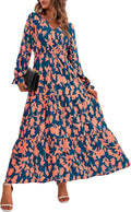 Women Fall Dresses 2025 Floral V Neck Maxi Dress - Flowy Comfort