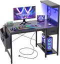 Gaming Desk 40 in with Power Outlet and LED Light - Compact Storage