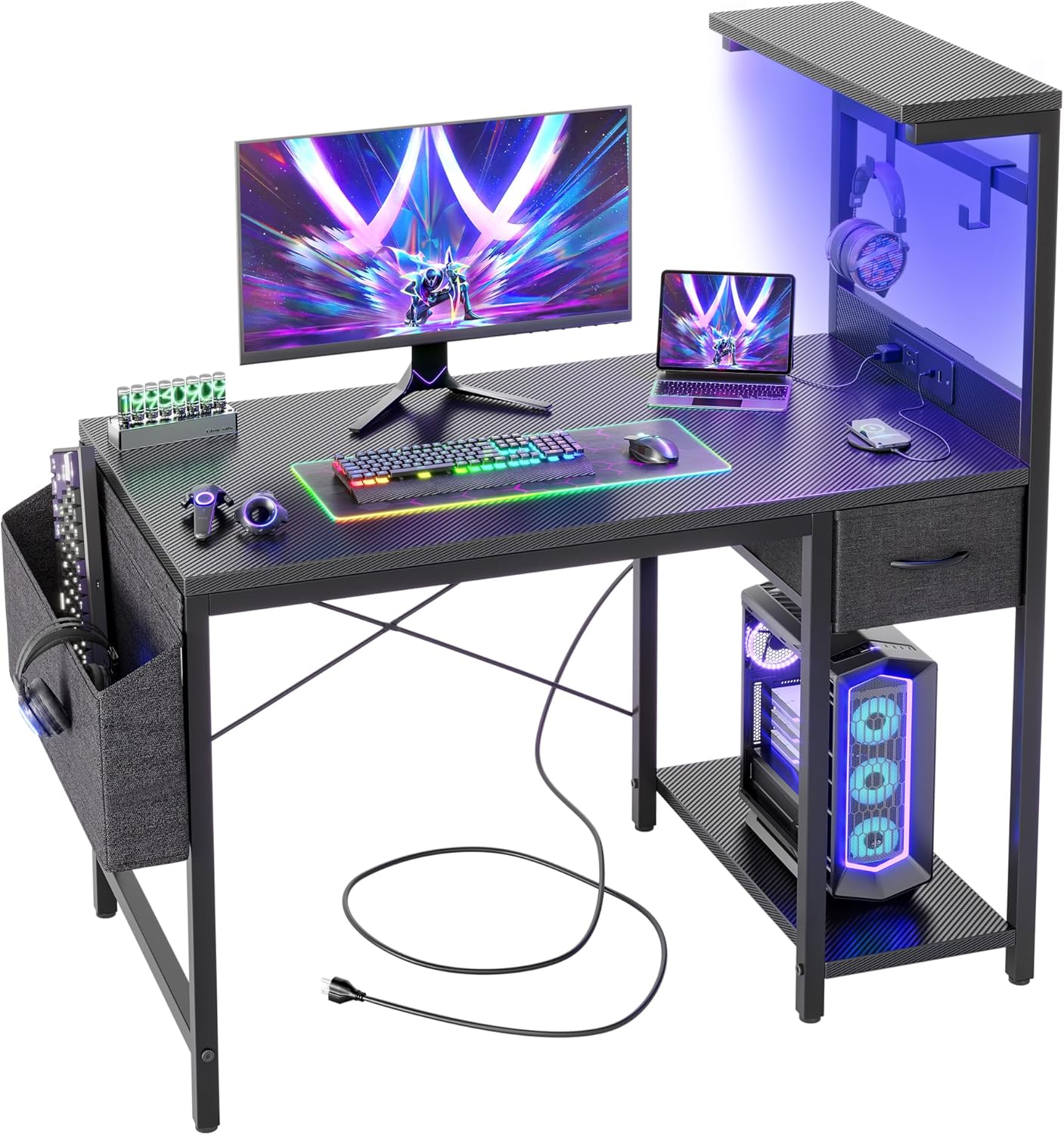 TIQLAB Gaming Desk 40 inch with Power Outlet and LED Light