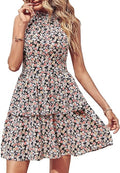 Boho Floral Halter Sundress - Lightweight Tiered Ruffle Mini
