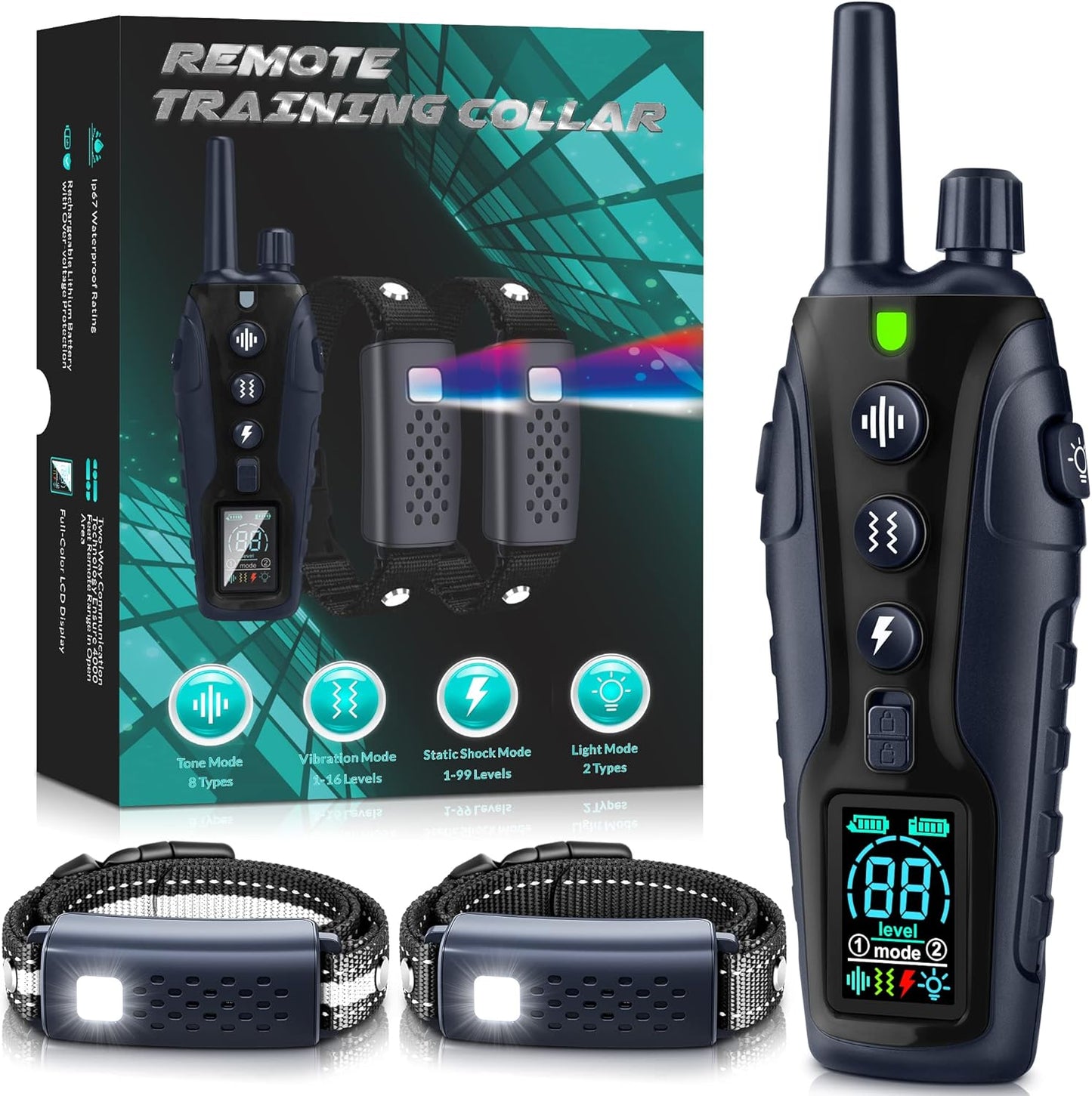 Dog Shock Collar for 2 Dogs with Flashing Light and Remote Control