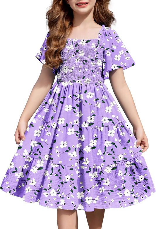 Arshiner Girls Summer Dress Tween Boho Casual Midi with Pockets