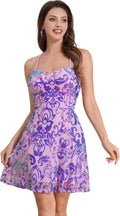 ODIZLI Women's Spaghetti Strap Sequin A-Line Mini Dress - Dazzling
