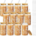 Boho Floral 12 Pack Glass Tumblers 16 oz - Gift Set for Women