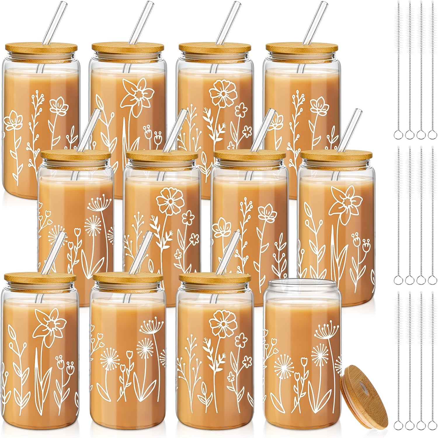 Mumufy 12 Pack Gift for Women Cute Glass Cup Tumbler Set