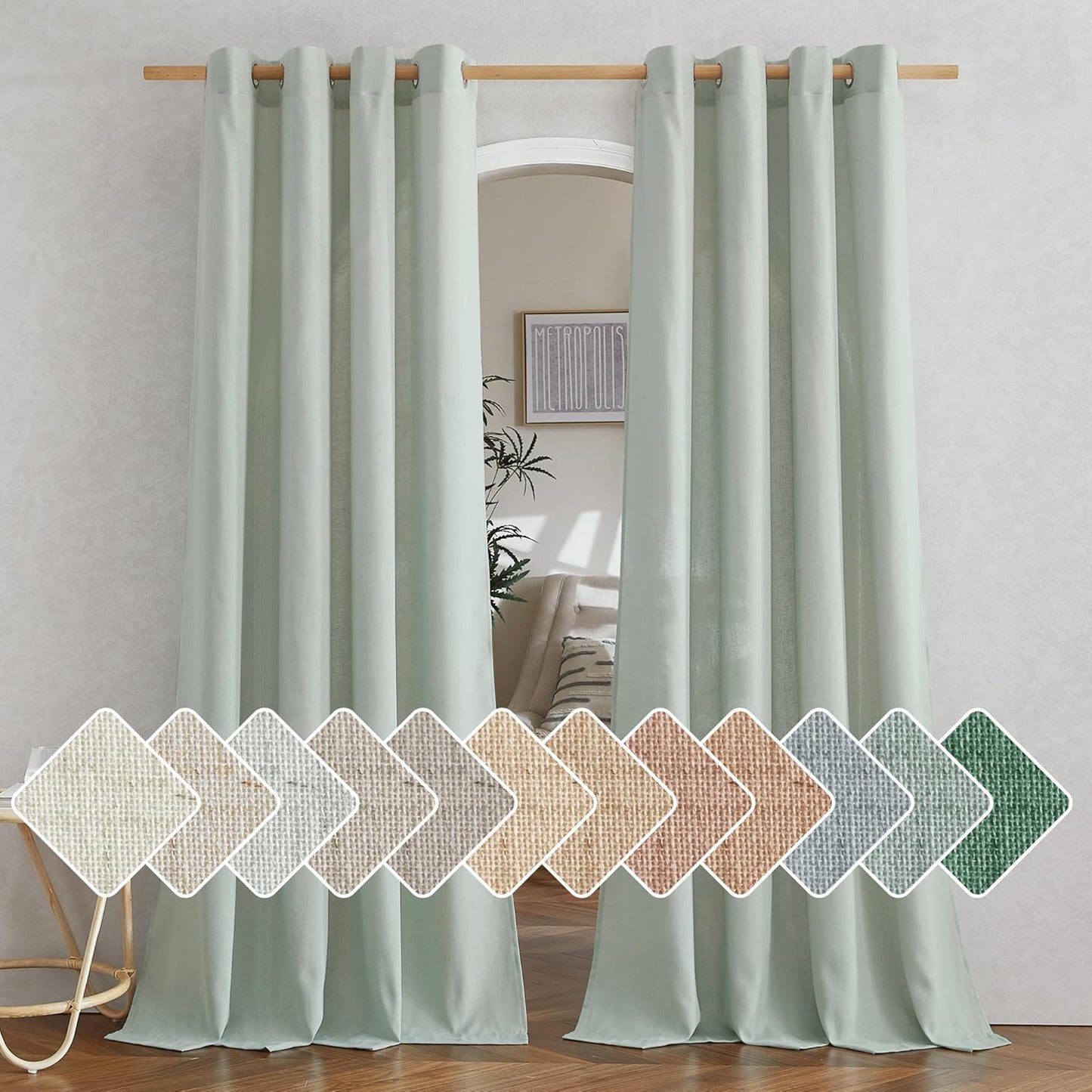 NICETOWN Thick Linen Sage Green Curtains for Home Decor