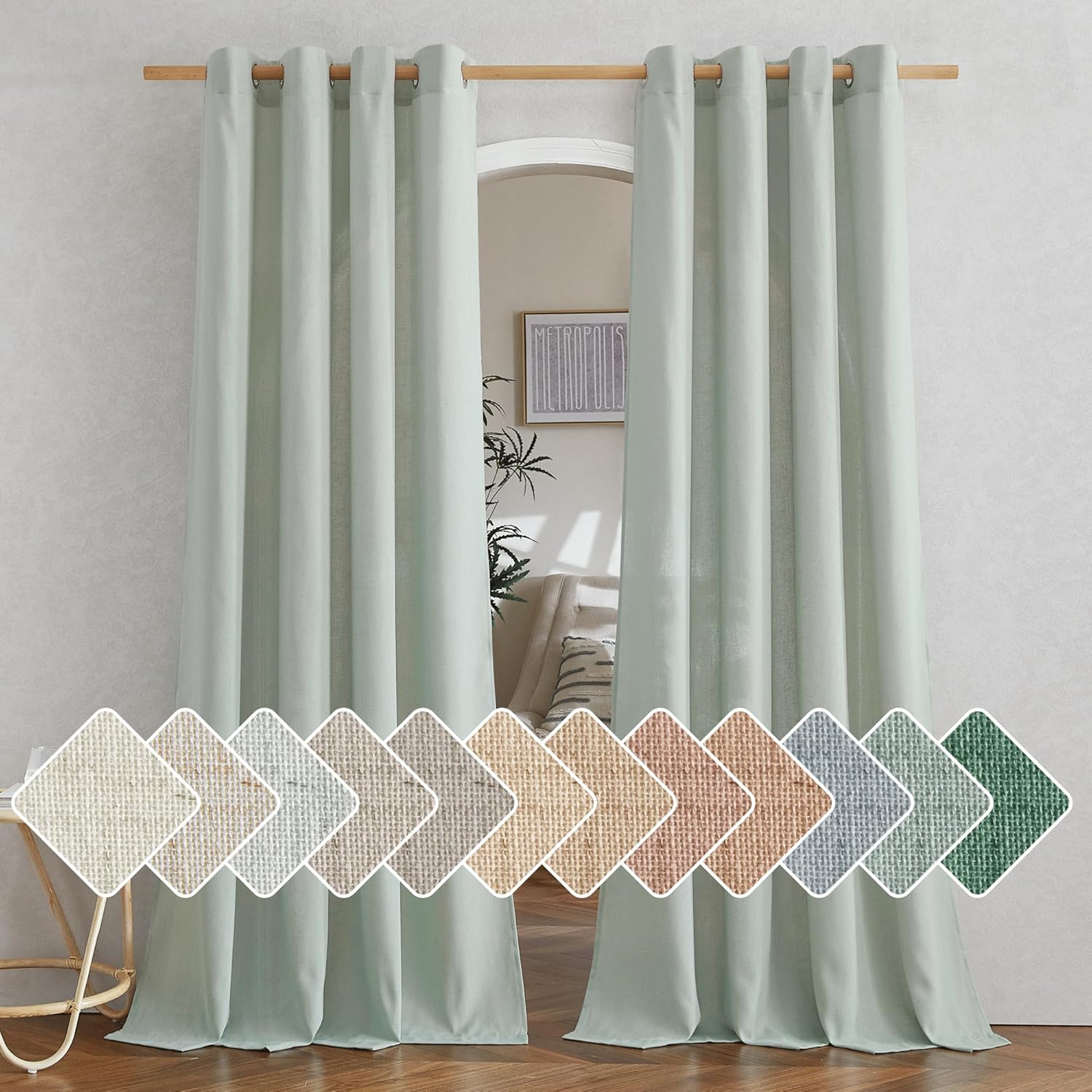 NICETOWN Thick Linen Sage Green Curtains for Home Decor