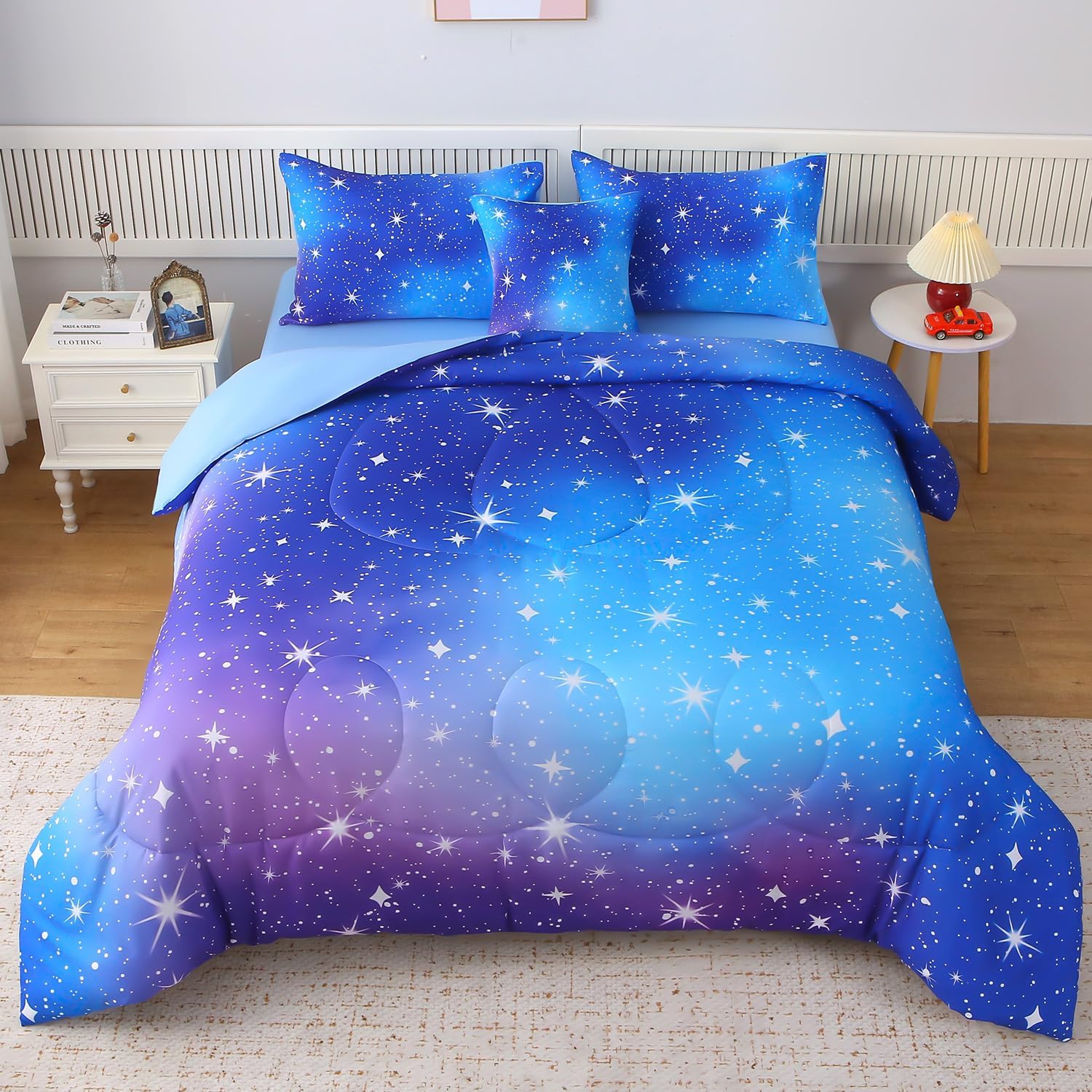 Full Ombre Blue Comforter Set for Teen Girls - 6 Piece Bedding