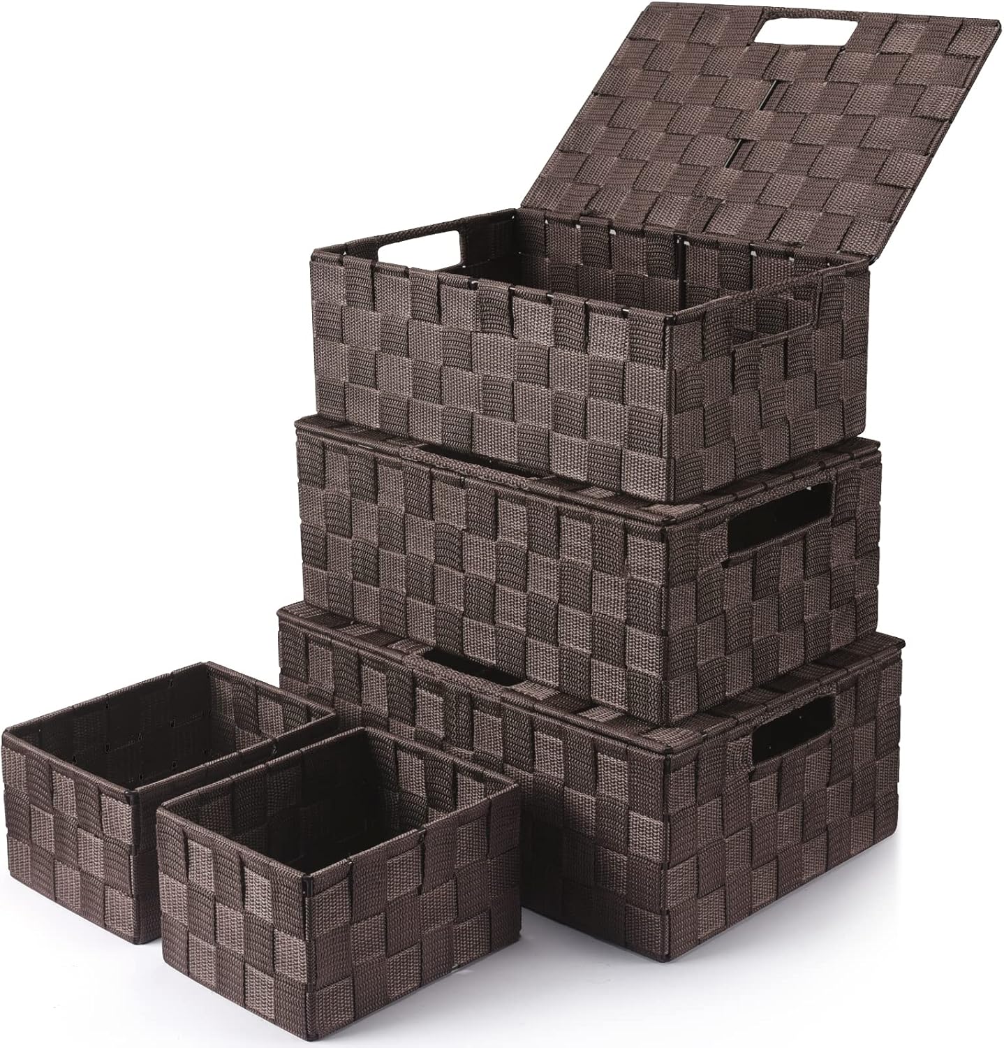 Storage Bins Baskets for Organizing with Lids - 5 Pack Brown