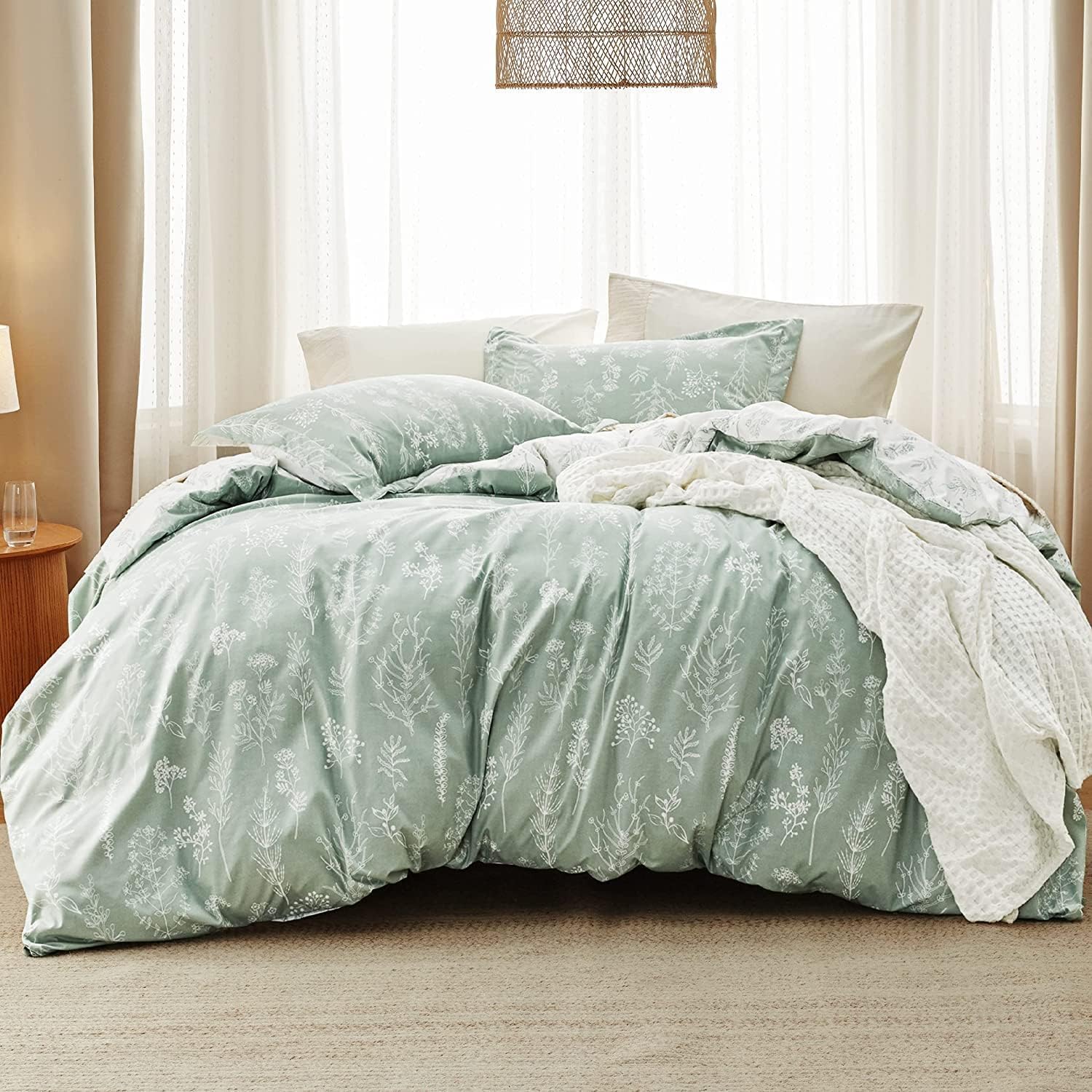 Bedsure Full Comforter Set - Sage Green Floral Bedding Set