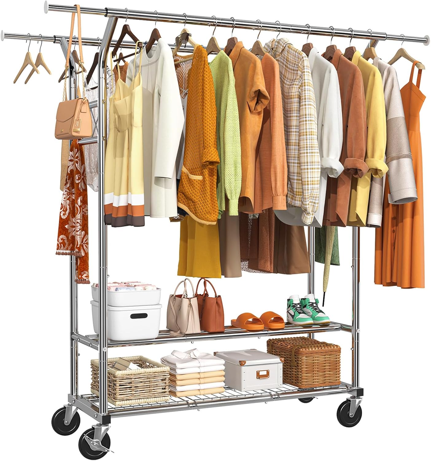 Heavy Duty Clothing Rack Organizer with Wheels for Easy Storage