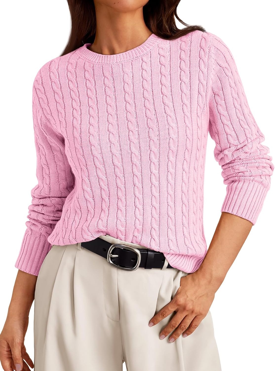 LILLUSORY Womens Lightweight Cable Knit Classic Pullover Sweater