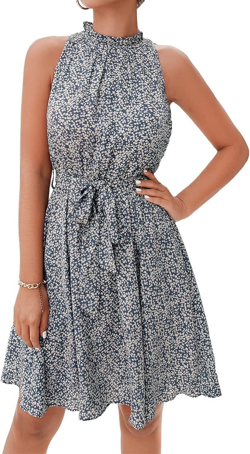 BTFBM Women Halter Neck Summer Dresses for Casual Beach Fun