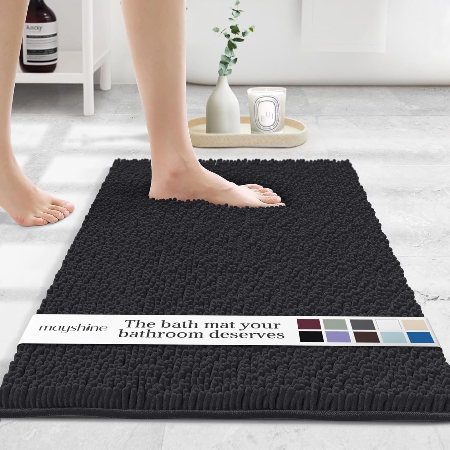 MAYSHINE Plush Shaggy Chenille Bath Mat for Comfort & Safety