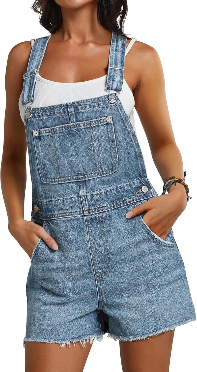 Qazel Vorrlon Denim Overall Shorts for Women Casual Summer Wear