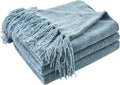 Chenille Throw Blanket for Couch, Cozy Plush Dusty Blue 60x80