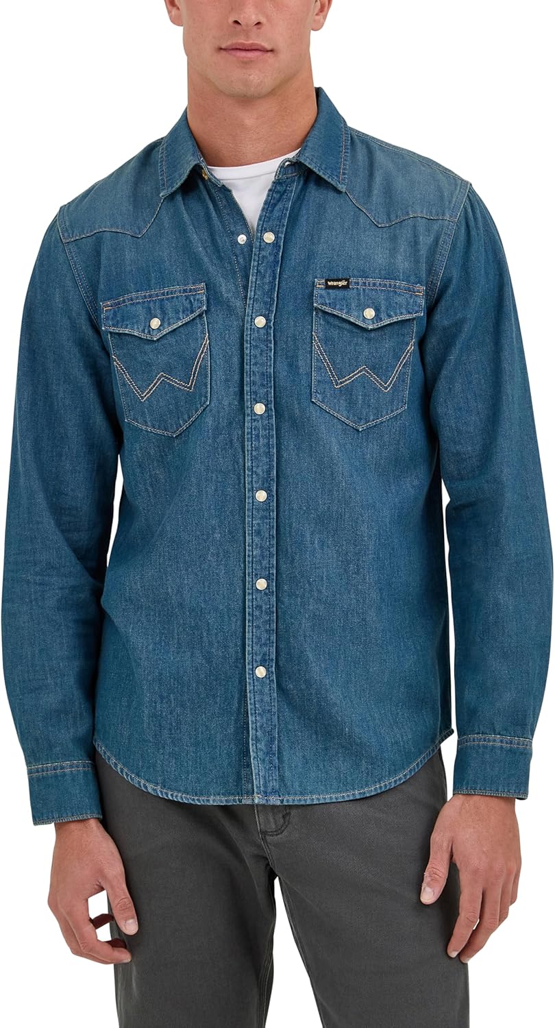 Wrangler Men's Iconic Denim Regular Fit Snap Shirt Review