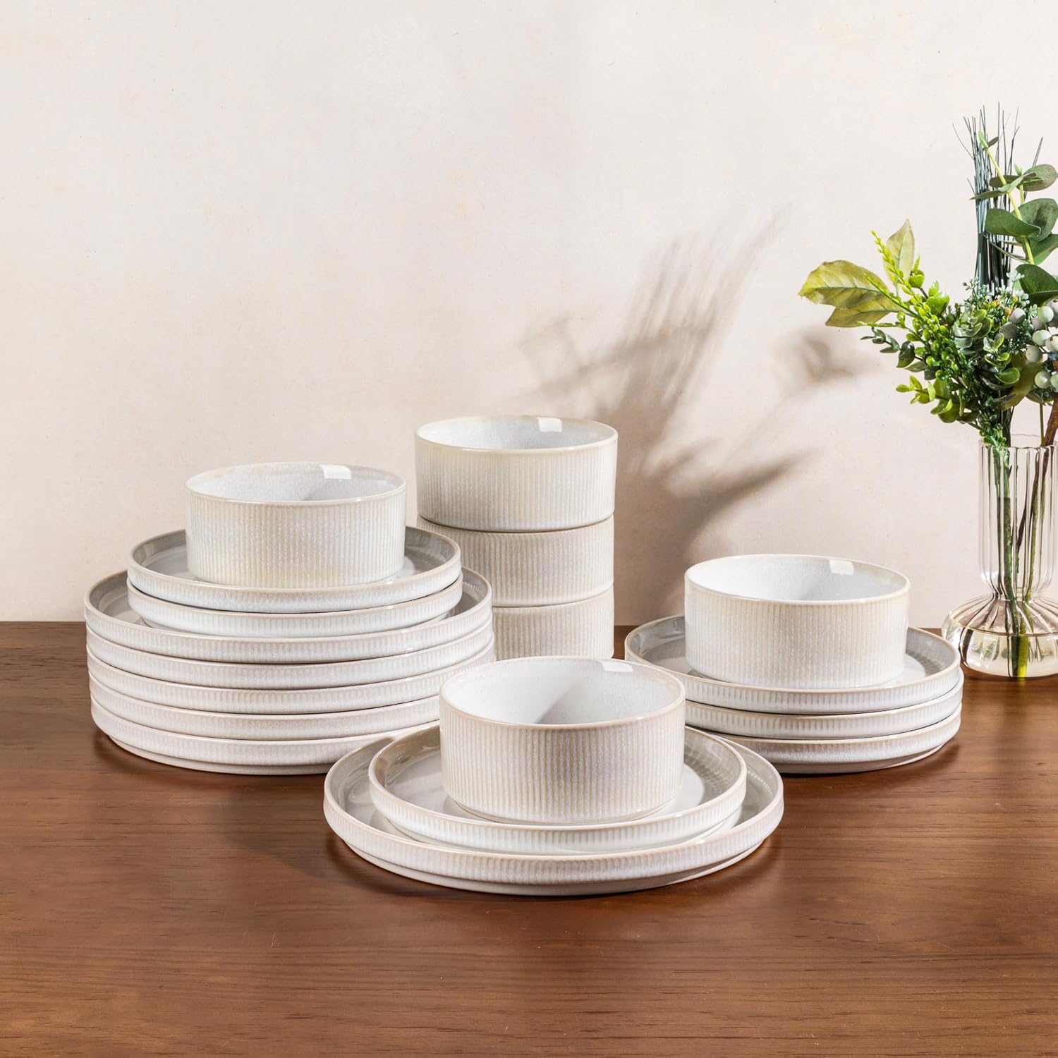 GBHOME Stoneware Dinnerware Set for 8, Unique & Durable Design