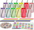 16oz Acrylic Mason Jars Cups 12 Pack - Leakproof Can-Shaped Tumblers