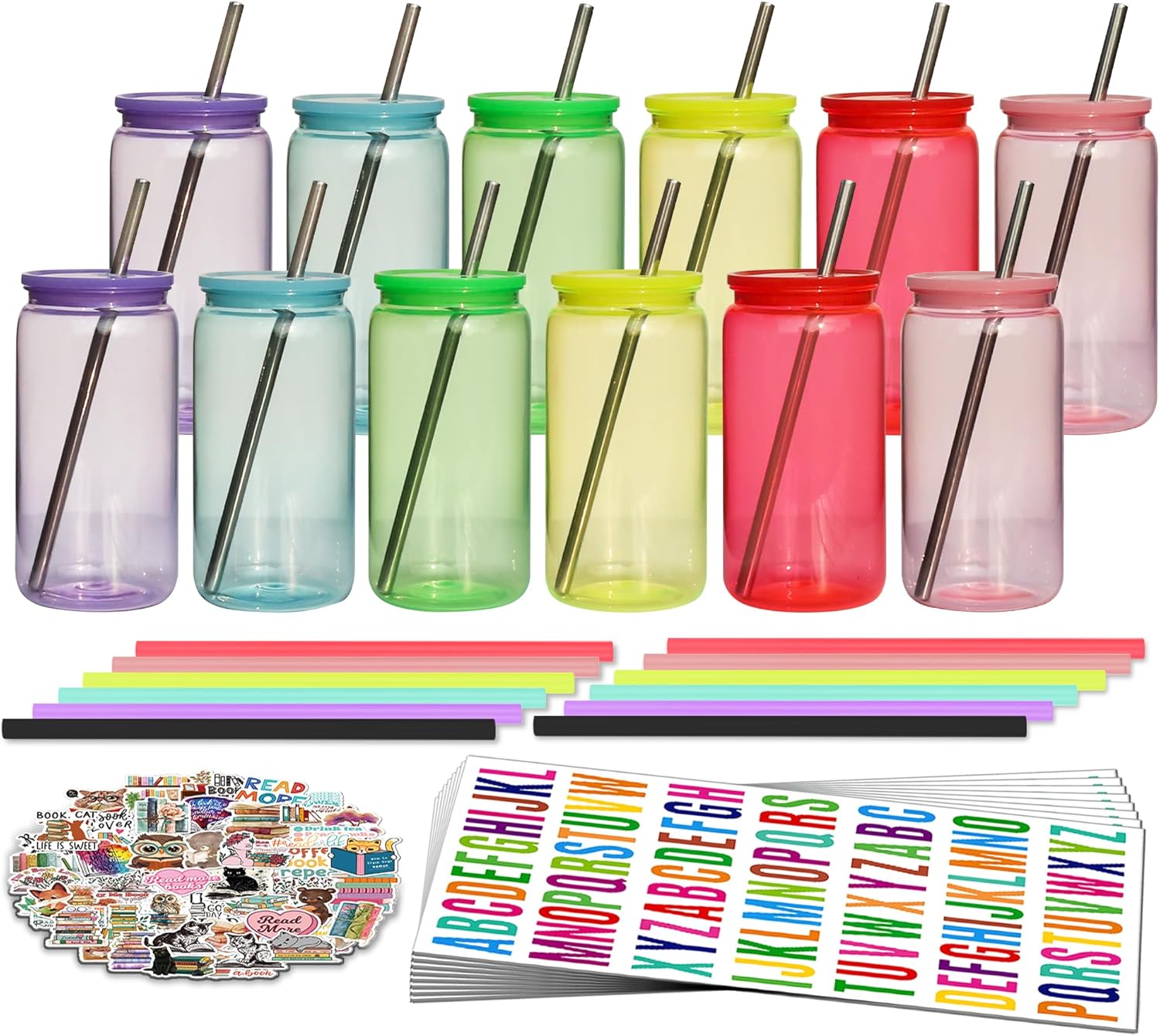 16oz Acrylic Mason Jars Cups - Unbreakable Can Shaped Set