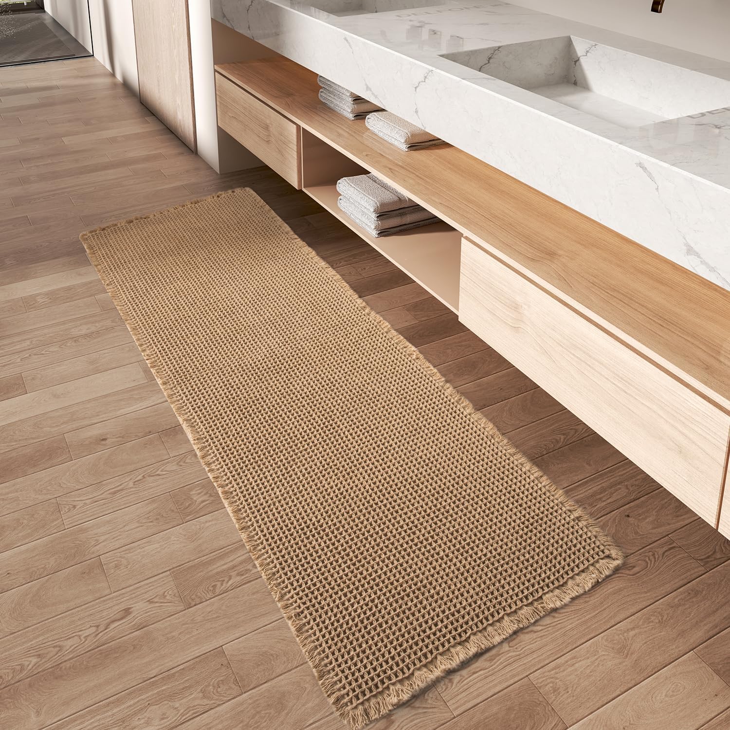 Upgraded Waffle Runner Rug for Bathroom, Soft Non Slip Mats