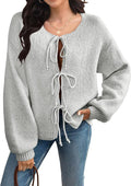 Women's Cardigan Sweaters Bow Button Down Cardigan - Cozy Tie Front