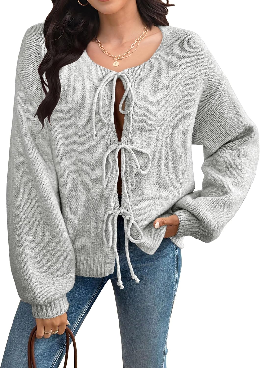 Women's Cardigan Sweaters with Bow Tie Design for Fall Fashion