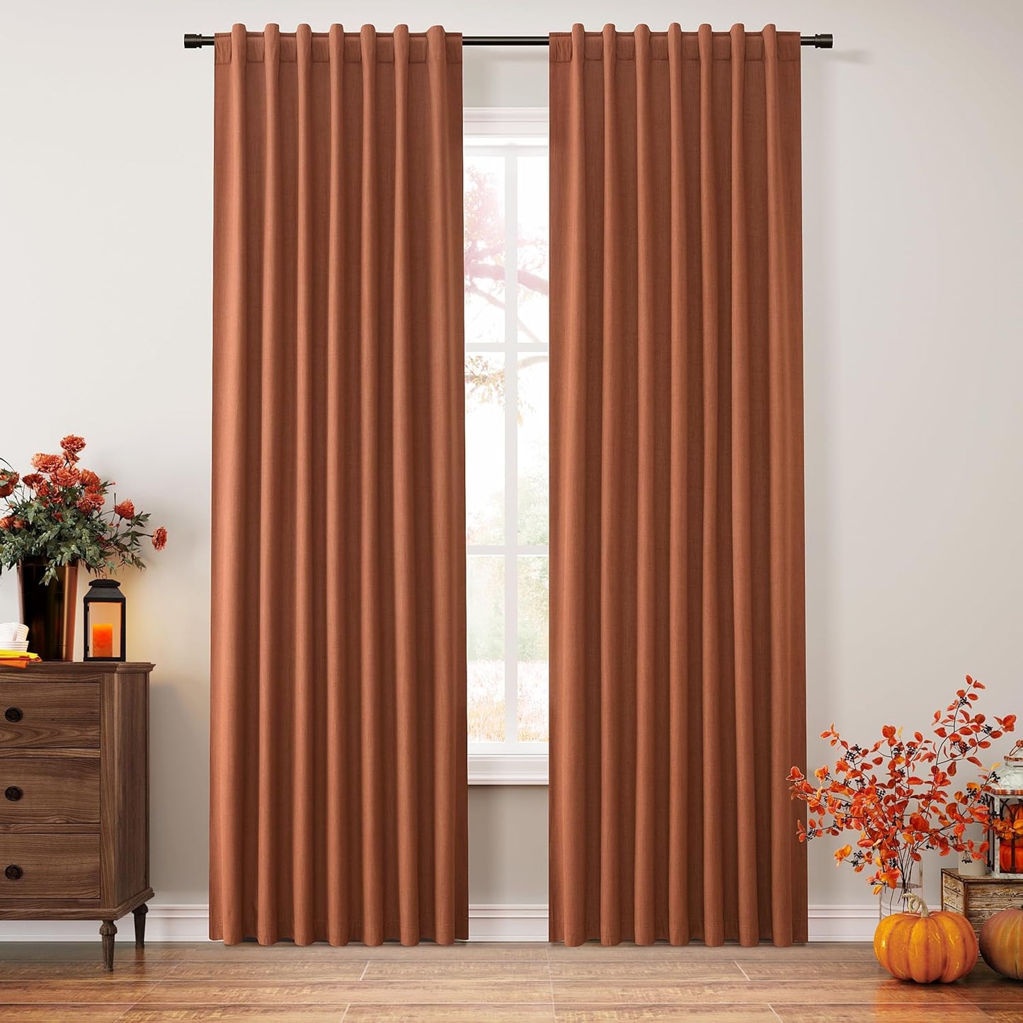Guken Halloween Terracotta Linen Blackout Curtains for Cozy Rooms