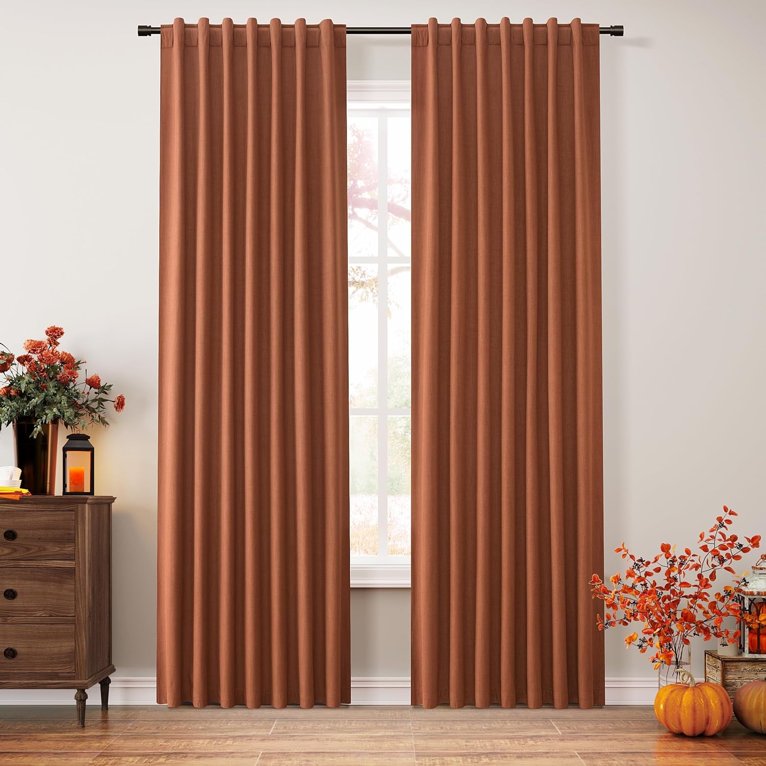 Guken Halloween Terracotta Linen Blackout Curtains for Cozy Rooms