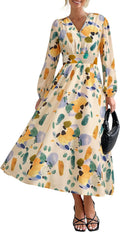 PRETTYGARDEN Women's Autumn Floral Midi Dress for Casual Outings