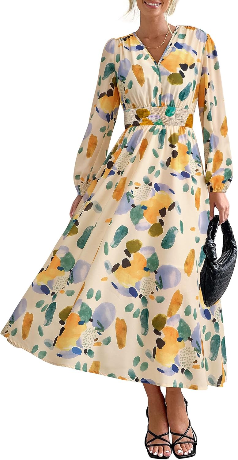 PRETTYGARDEN Women's Floral Midi Dress for Casual Fall Events