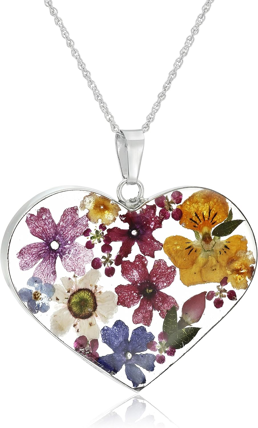 Essentials Sterling Silver Pressed Flower Heart Pendant