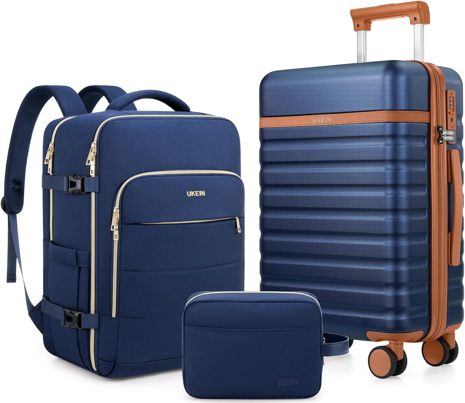 Durable 3 Piece Luggage Set with Carry On and Backpack Options