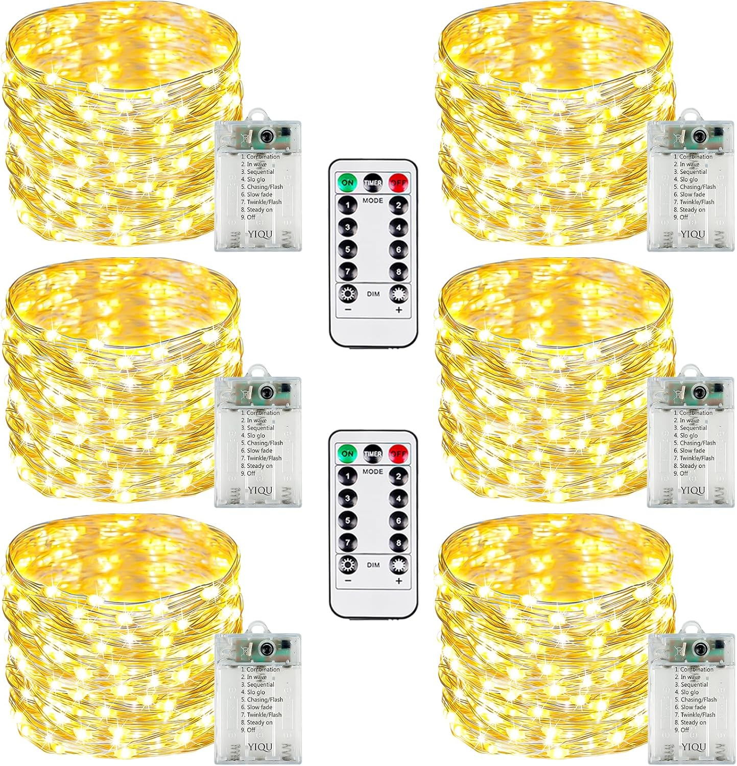 6 Pack Fairy Lights Battery Operated with Remote Control Timer