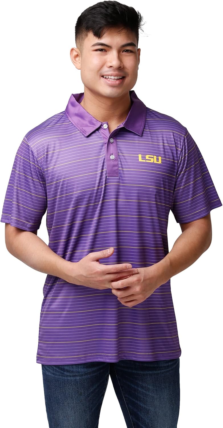 FOCO Men's NCAA College Team Logo Striped Polo Short Sleeve Shirt