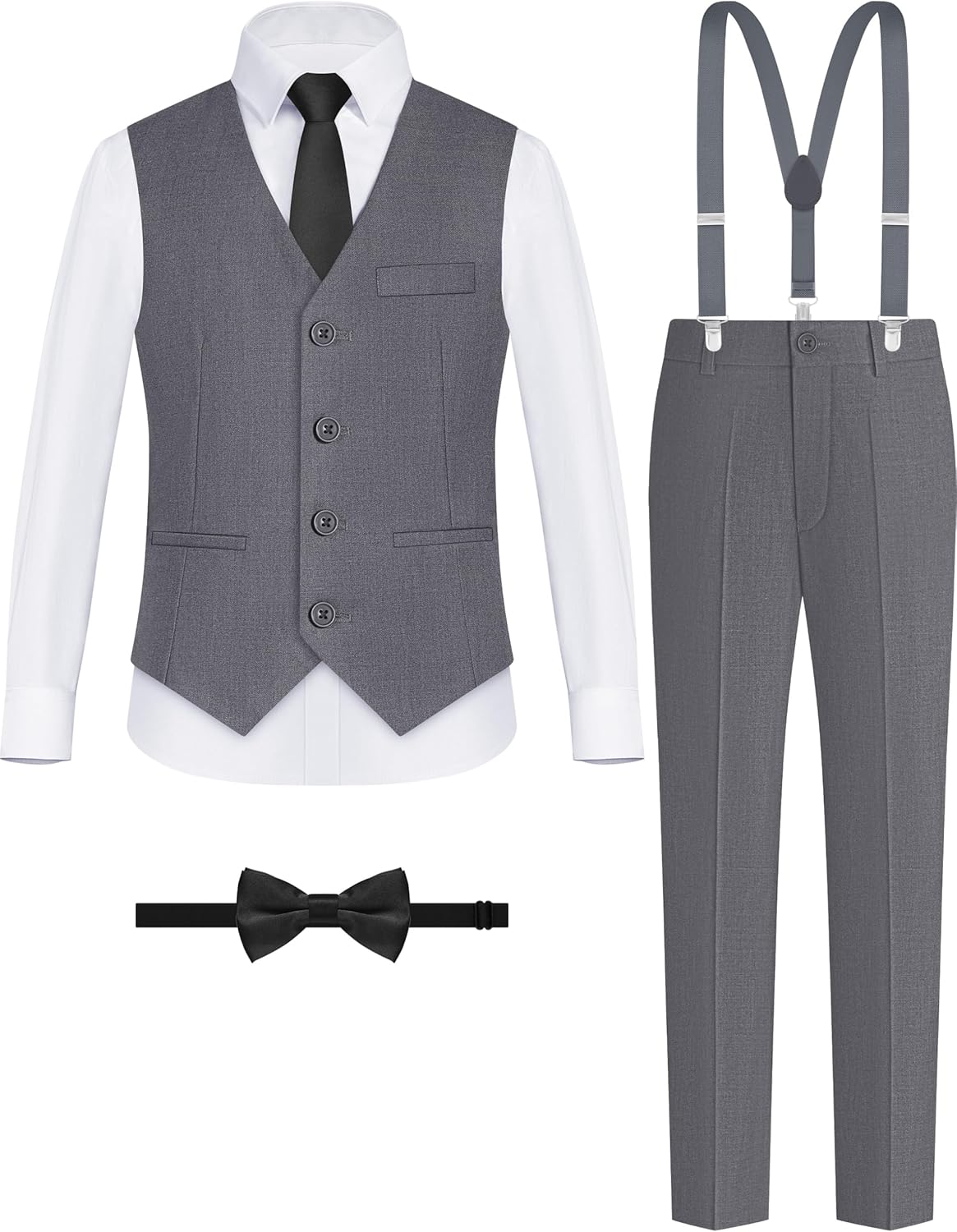 Boys' Formal Suit Set with Suspenders and Adjustable Waist