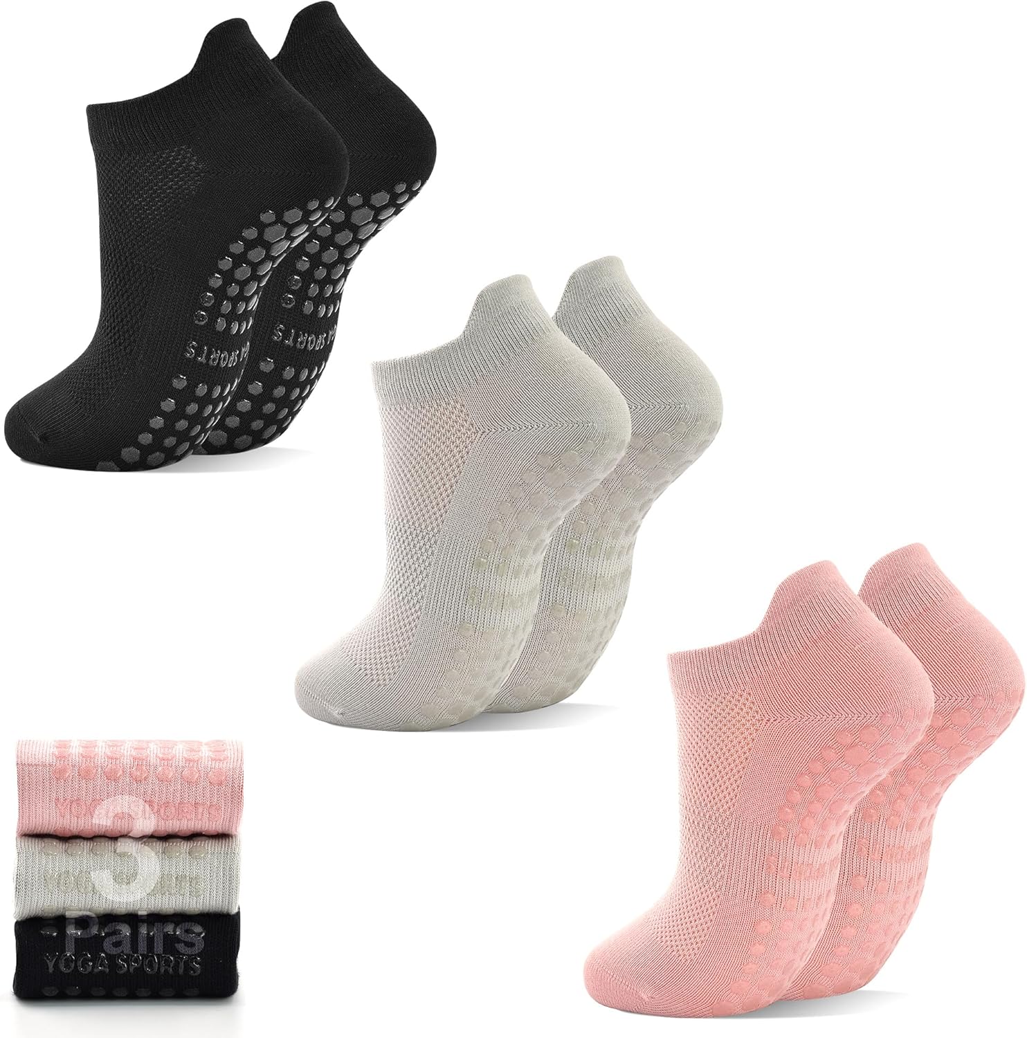 HYCLES Non-Slip Pilates Socks, 3 Pairs