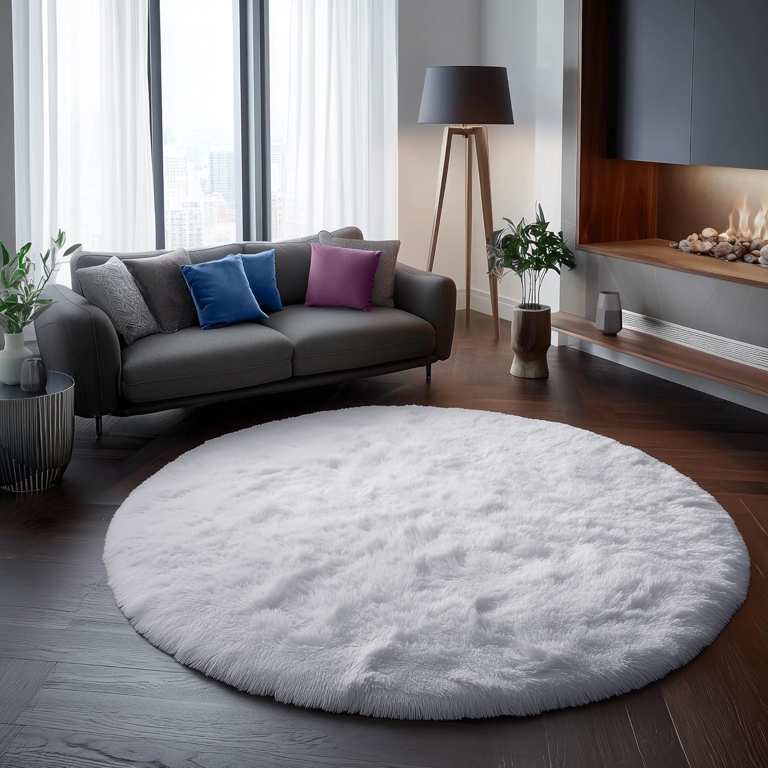 White Round Rug 6Ft for Bedroom, Soft Fluffy Area Rugs