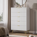 5 Drawers Dresser for Bedroom with Gold Handle - Fluted White Chest